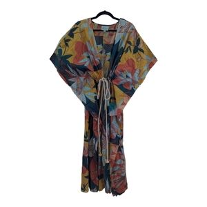 NEW True Destinations Tropical Pom Pom Rope Tie Swim Coverup Kimono Size Medium